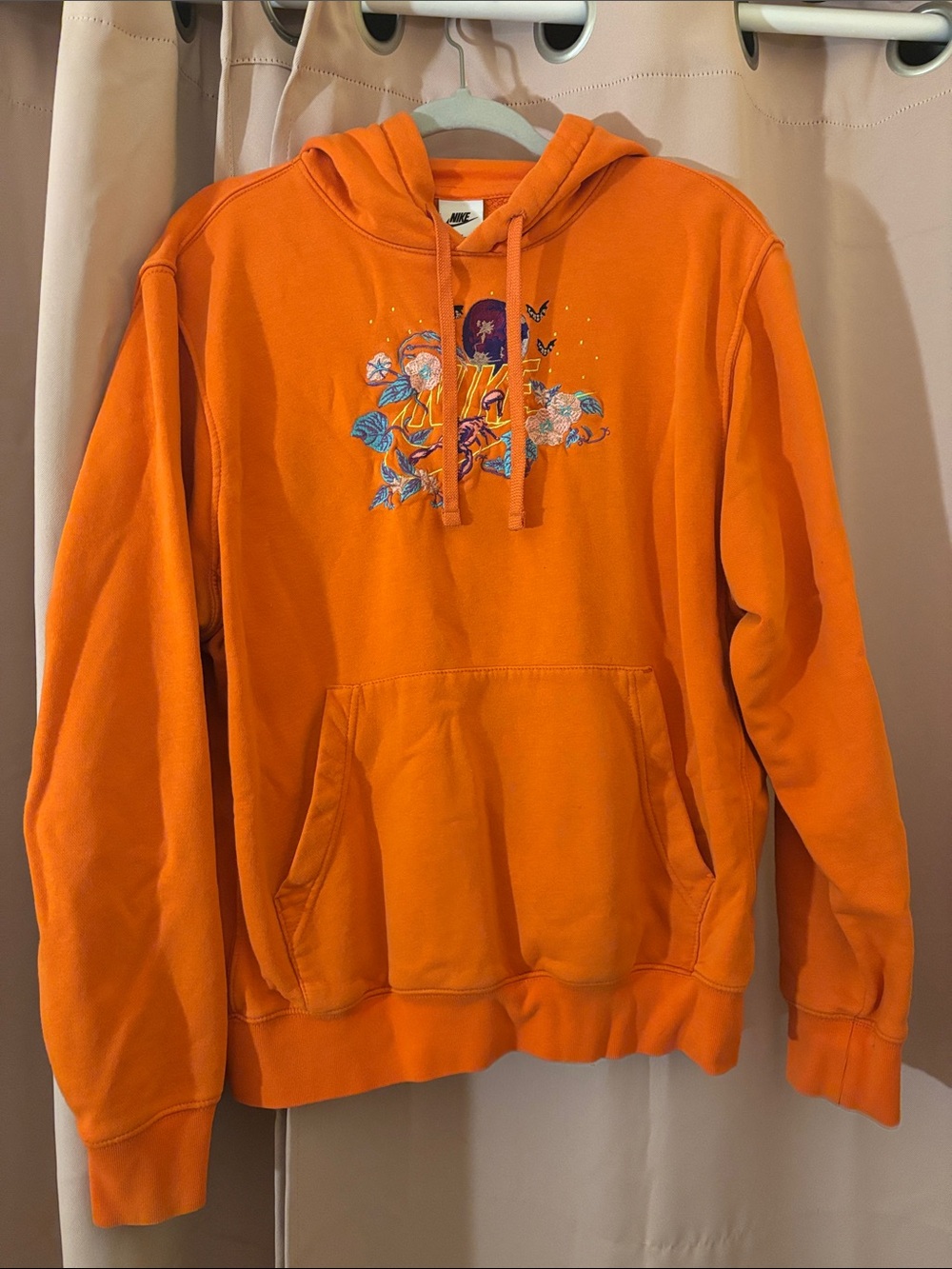 Nike Orange Crewneck Hoodie with Floral Graphic - Men Medium RARE